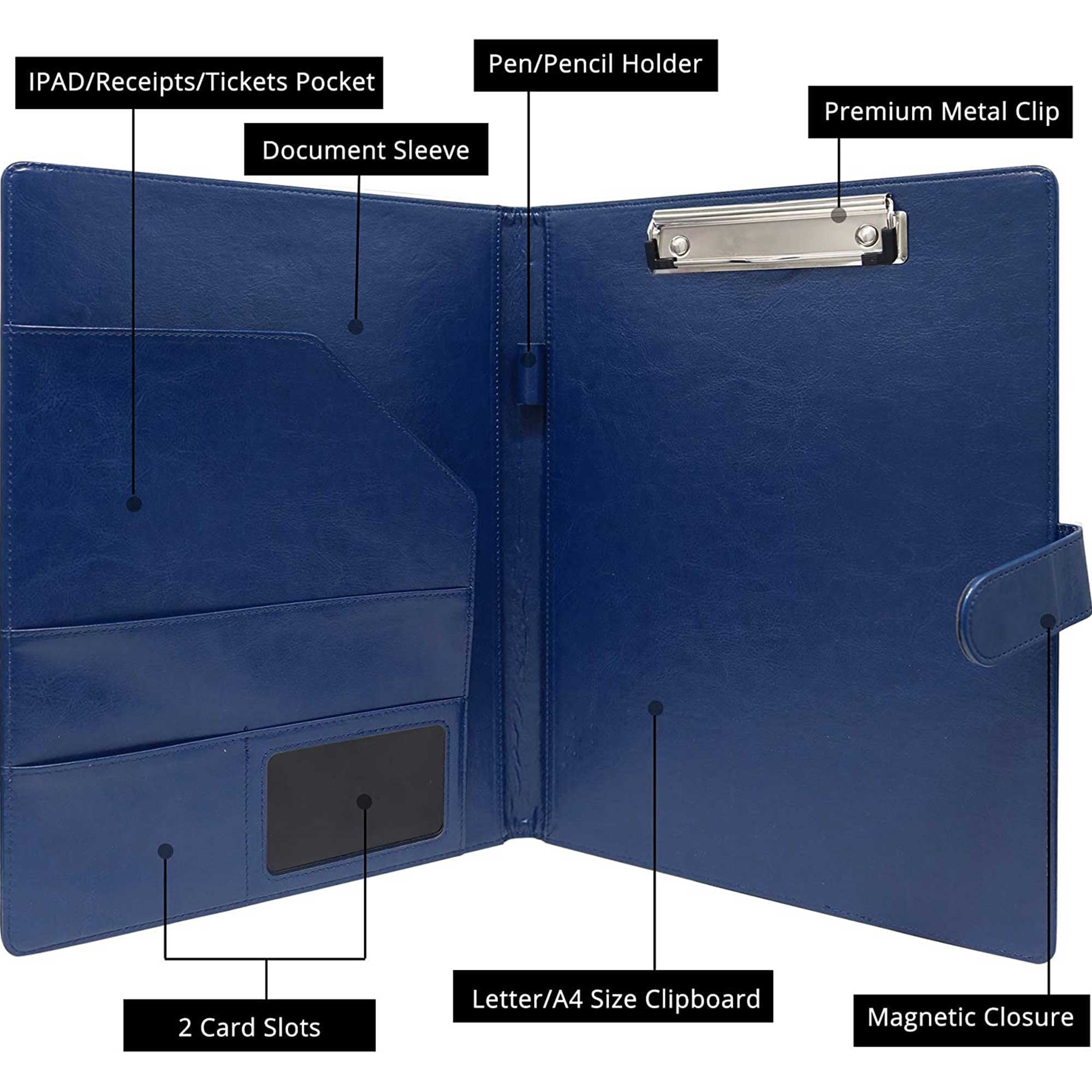 GraduationMall Business Magnetic Closure Padfolio Portfolio File Folder PU Leather for A4 Size Blue - Image 2