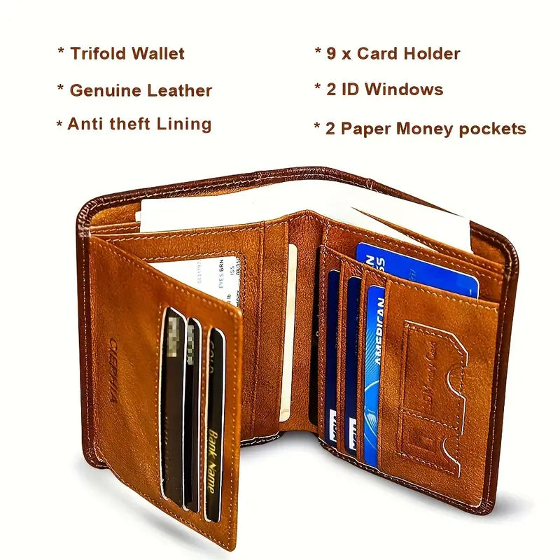 Genuine Leather Rfid Wallets For Men Vintage Thin Short Multi Function ID Credit Card Holder Money Bag Give Gifts To Men On Valentine's Day - Image 6
