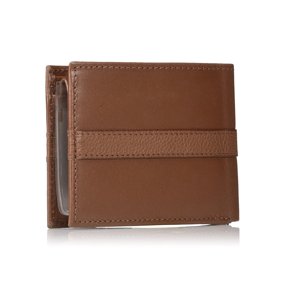 Men's Premium Leather Flip ID Passcase Billfold Wallet Tan - Image 2