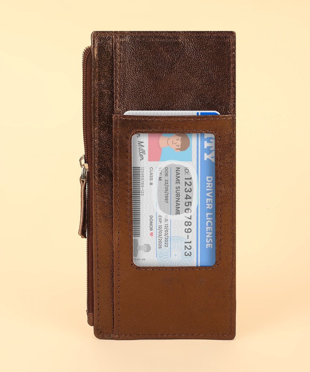 RFID Blocking Women's Wallet Vintage Leather All in One Card Case Holder Slim, Bronze - Image 2