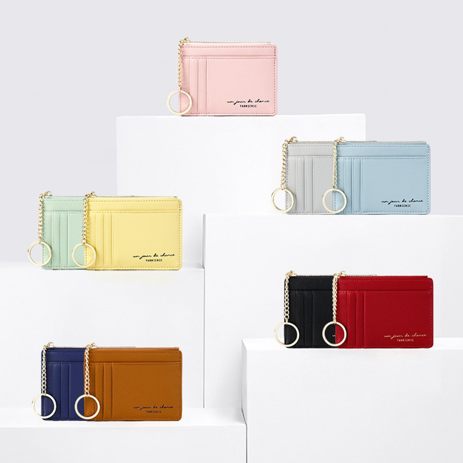 Slim Keychain Wallet Womens Leather Credit Card Holder Coin Change Purse Pouch with Zipper - Image 2