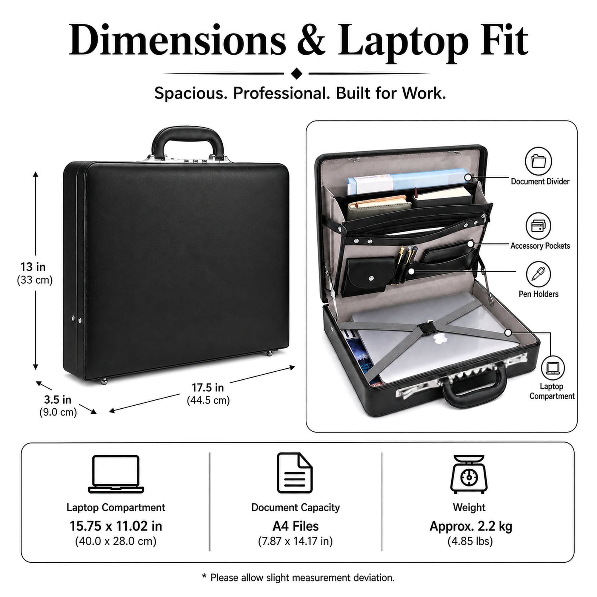 for Men, Professional Leather Briefcase with Lock, Hard Shell Business Brief Case, Attache Case for 15.6" Laptop, Men... - Image 3