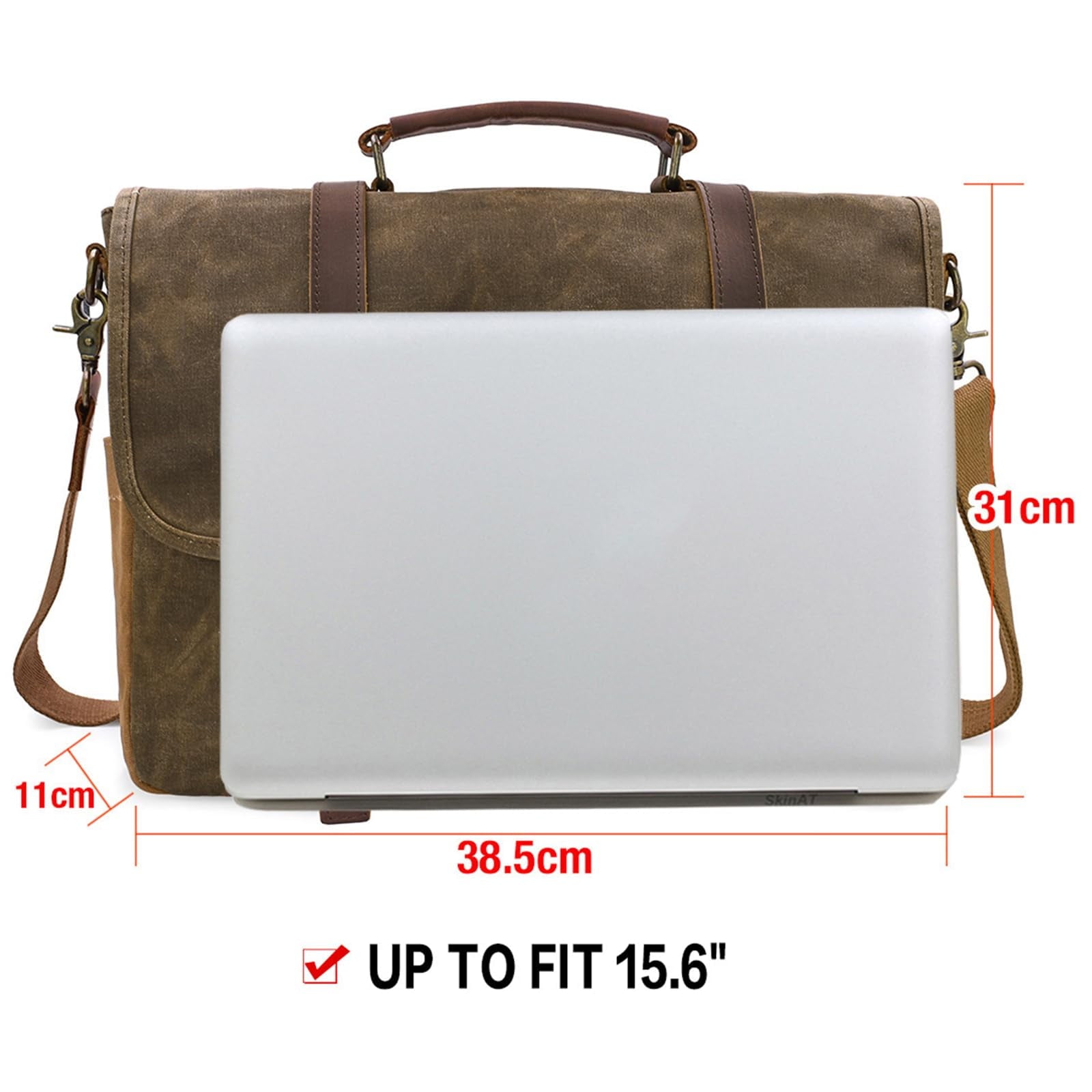 Mens Messenger Bag 15.6 Inch Waterproof Vintage Genuine Leather Waxed Canvas Briefcase Large Leather Computer Laptop ... - Image 2