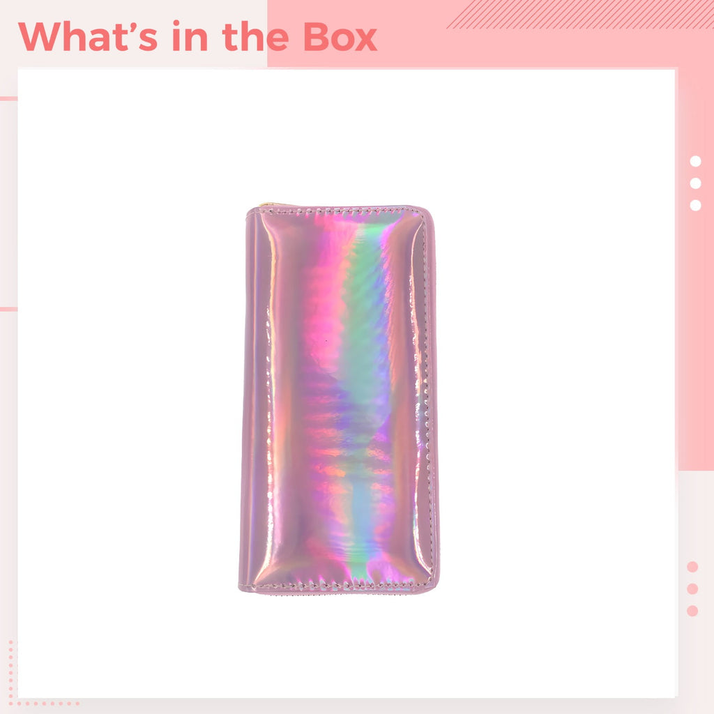 Pink Rainbow Laser Design Wallet, Long Iridescent PU Leather Clutch with Zipper, Slim Card Holder Purse for Women, 7.5 x 3.9 x 0.9 in / 19 x - Image 5