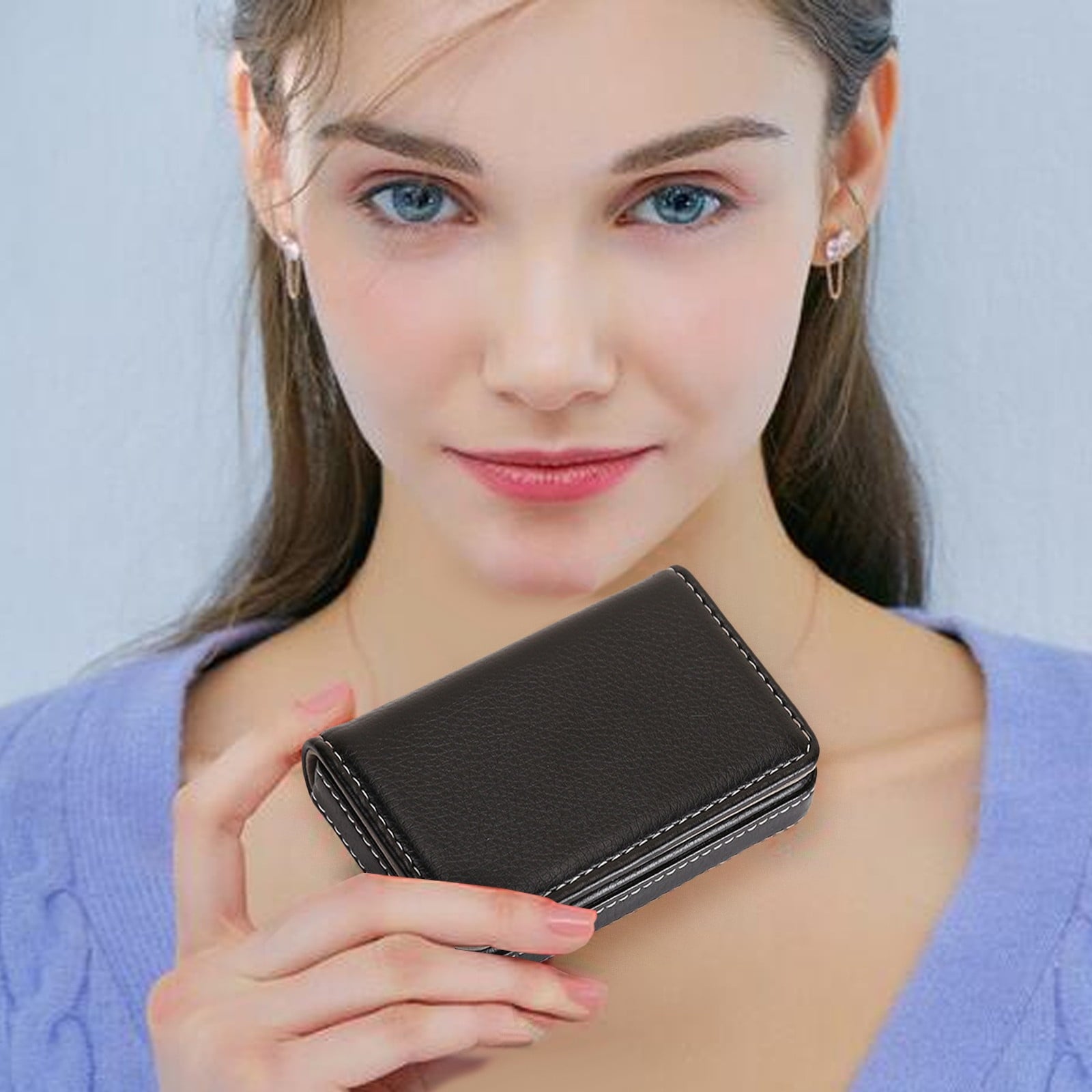 Pu Leather Credit Card Holder – Slim Metal Business Card Case , Portable Pocket Wallet for Id, Cards, And Photos, Ide... - Image 5