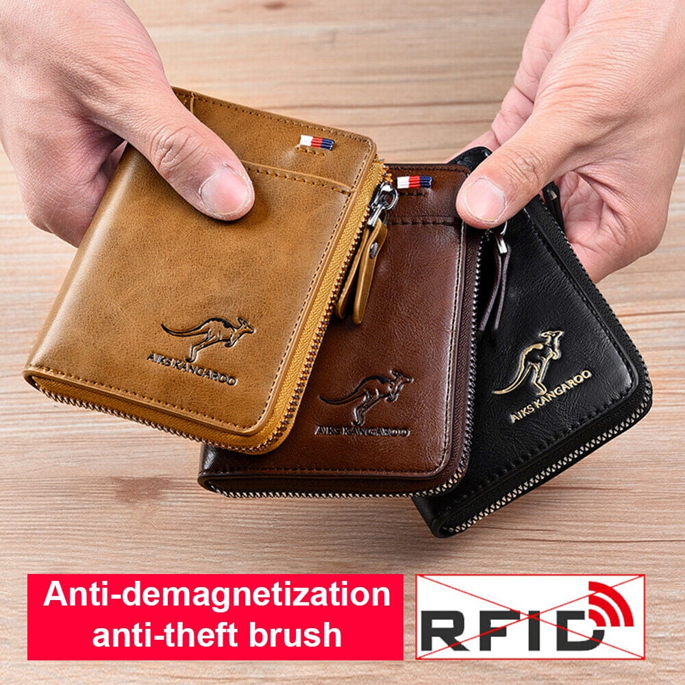 Men's RFID Blocking Leather Wallet Credit Card ID Holder Zipper Wallet Waterproof - Image 4
