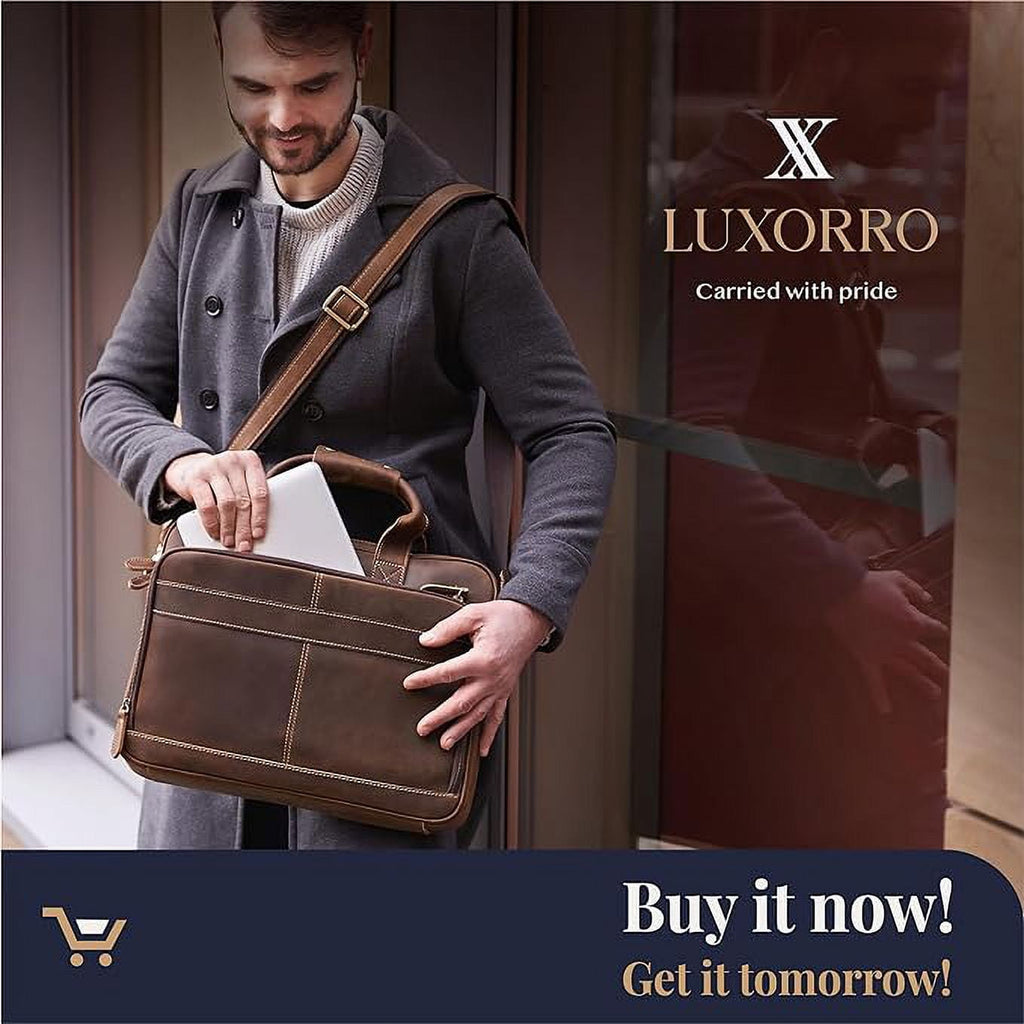 Full-Grain Leather Laptop Briefcase For Men, Leather Bag, Leather Computer Bag For Men - Dark Brown - Image 5