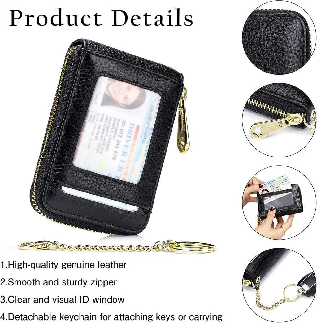 Credit Card Holder, Small RFID Card Wallet Slim Leather Card Case with Keychain & ID Window - Image 3