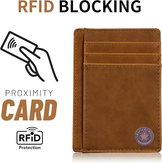 Texas State Seal on Cardholder Slim Front Pocket Wallet, PU Leather, Khaki, Card Holder, RFID Blocking with Texas Souvenir Logo, Gift for Te - Image 4