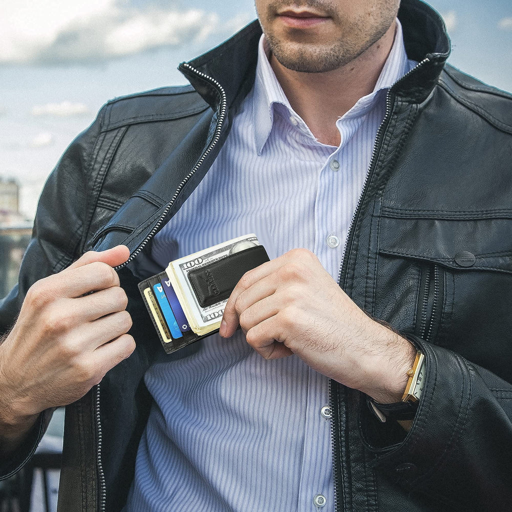 Money Clip Leather Wallet For Men Slim Front Pocket RFID Blocking Card Holder With Super Strong Magnetic - Image 4