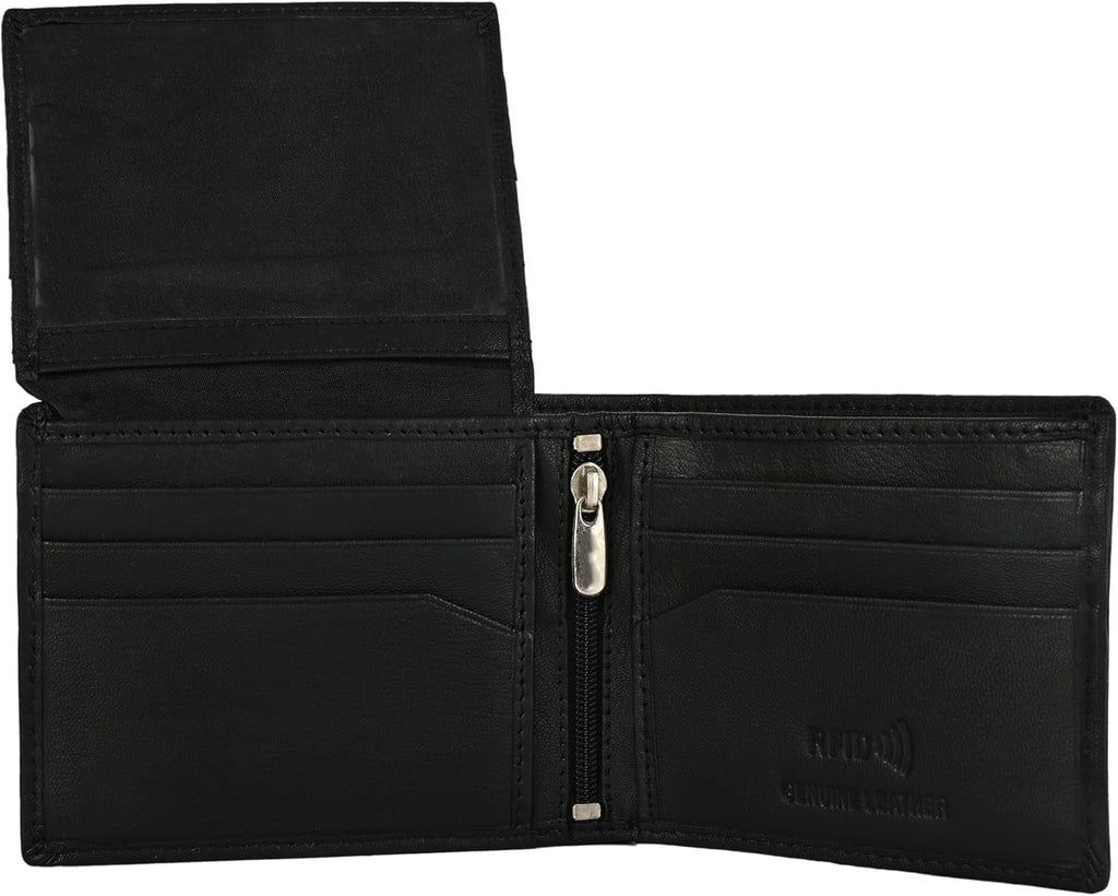 Genuine Leather RFID Blocking Wallet for Men | Slim Bifold Design with Zipper Coin Pocket, ID Window & Multiple Card Slots - Image 6