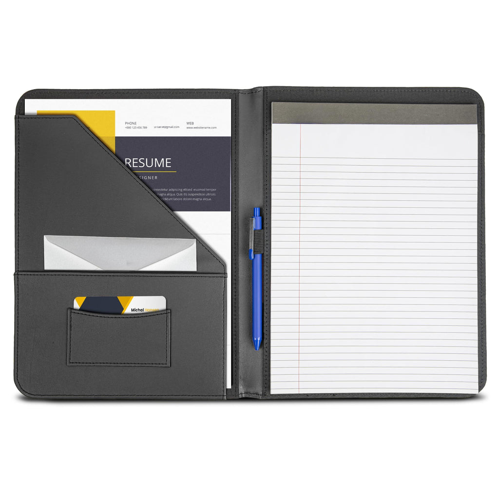 Contrast Stitch Faux-leather Padfolio  Business Portfolio For Men And Women Resume Document Organizer With 8.5 X 11 Inch Writing Pad Black - Image 4