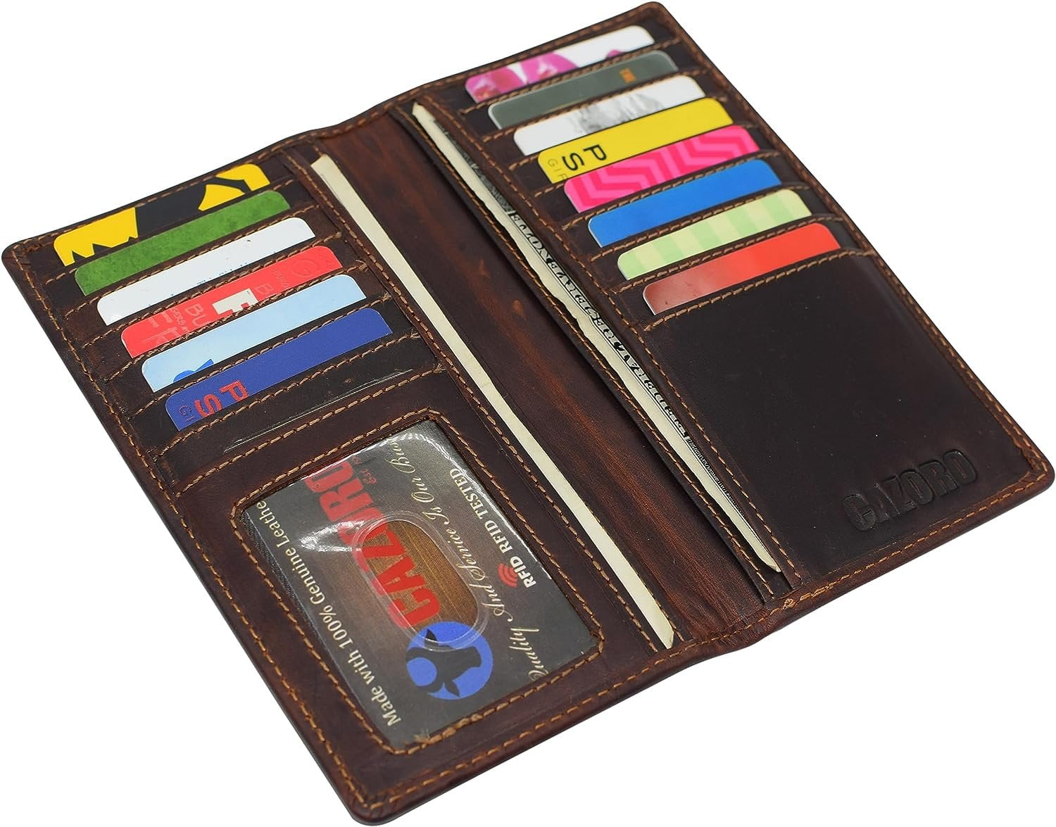 RFID Blocking Slim Long Bifold Vintage Leather ID Credit Card Holder Long Wallet - Image 6