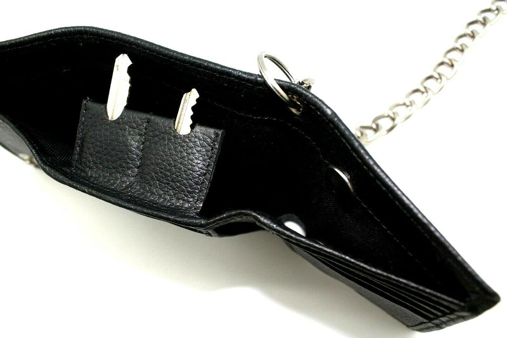 Black Real Leather Wallet Classic Wallet Chains RFID Wallet for Men with Card Slots & Key Holder - Image 2