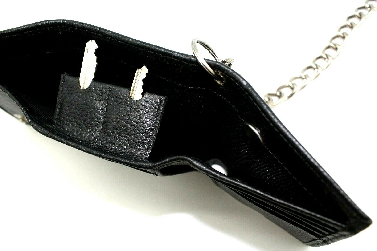 Black Real Leather Wallet Classic Wallet Chains RFID Wallet for Men with Card Slots & Key Holder - Image 2