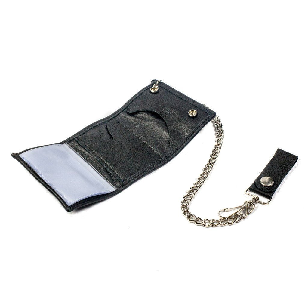 Men's Blue Flames Leather Tri-Fold Biker Chain Wallet - Image 2