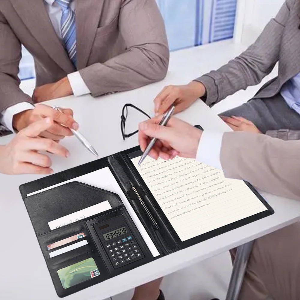 Padfolio Portfolio Organizer Folder with Calculator for Office, Gift, Pu Leather Black - Image 2