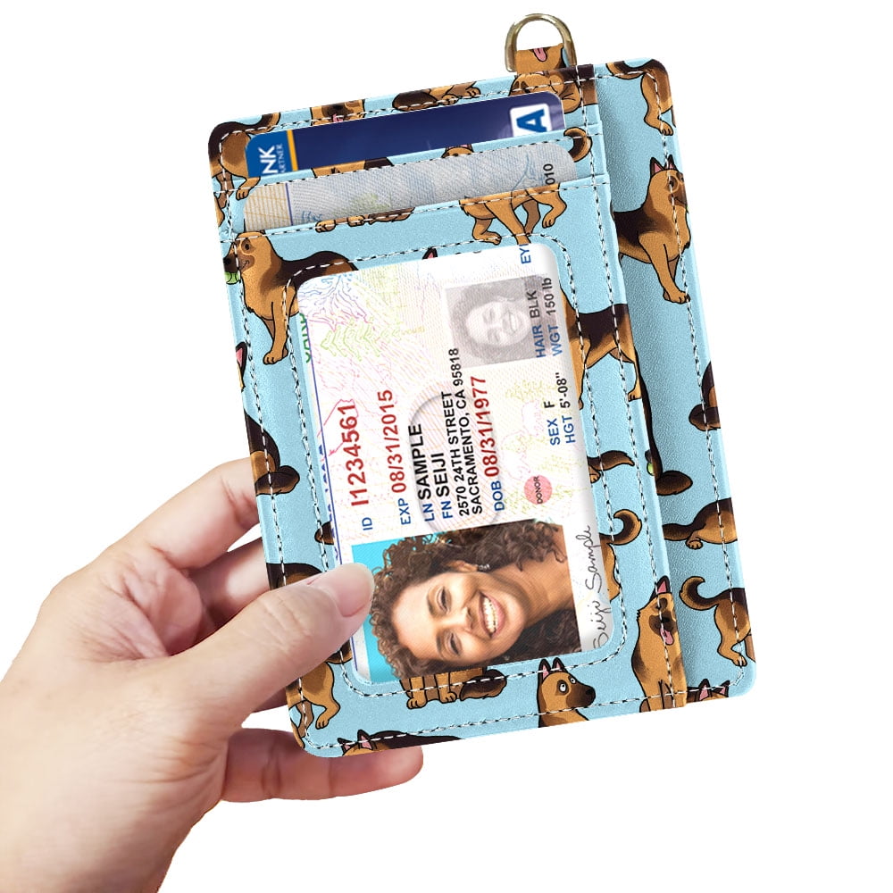 Slim Minimalist Wallet, RFID Blocking Credit Card Holder Leather Wallet with Zipper Pocket for Men Women - German Shepherd Funny Playful Pos - Image 3