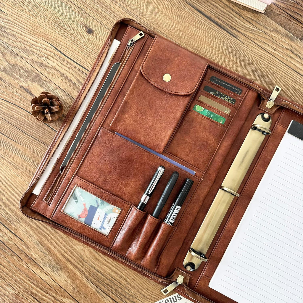 3 Vegan Leather Portfolio, Zippered Portfolio for Men, Letter Size Organizer Folder Padfolio A4 Document Bag for 13.3... - Image 4