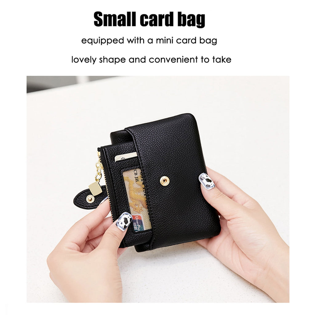 Women's Small Bifold Leather wallet Ladies Wristlet with Card holder id window Mini Slim Coin Purse Removable Card Sleeve - Image 4