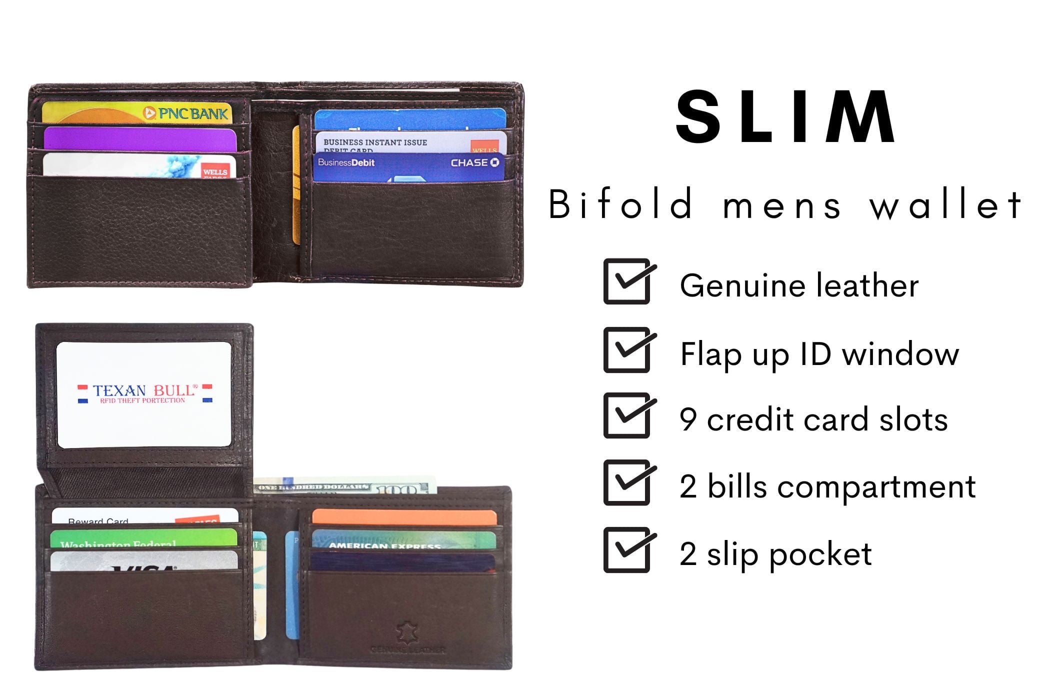 Wallet for Men-Genuine Leather RFID Blocking Bifold Wallet With ID Window - Image 3