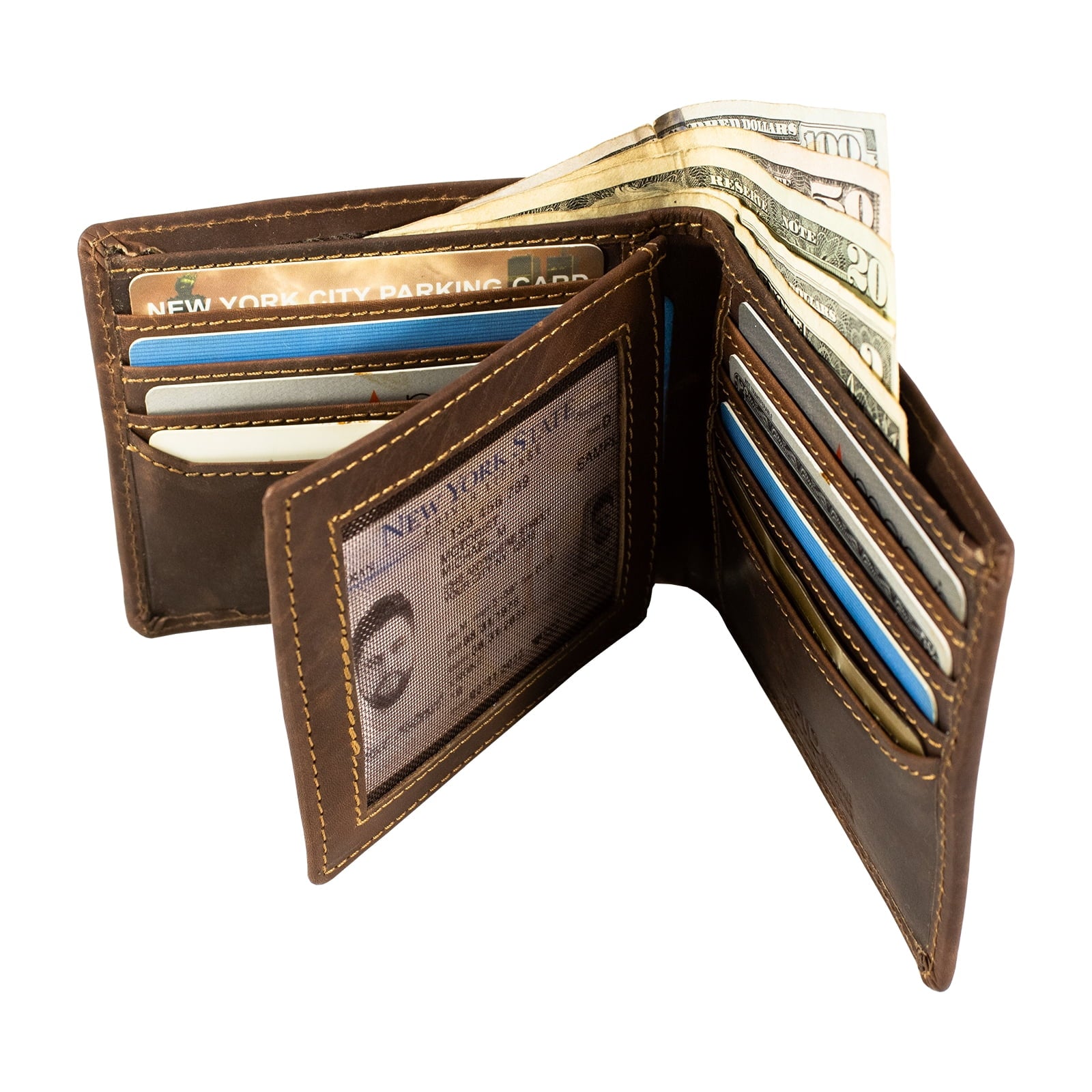 Hunter Leather RFID Blocking Mens Multi-Card ID Holder Bifold Wallet, Brown - Image 2