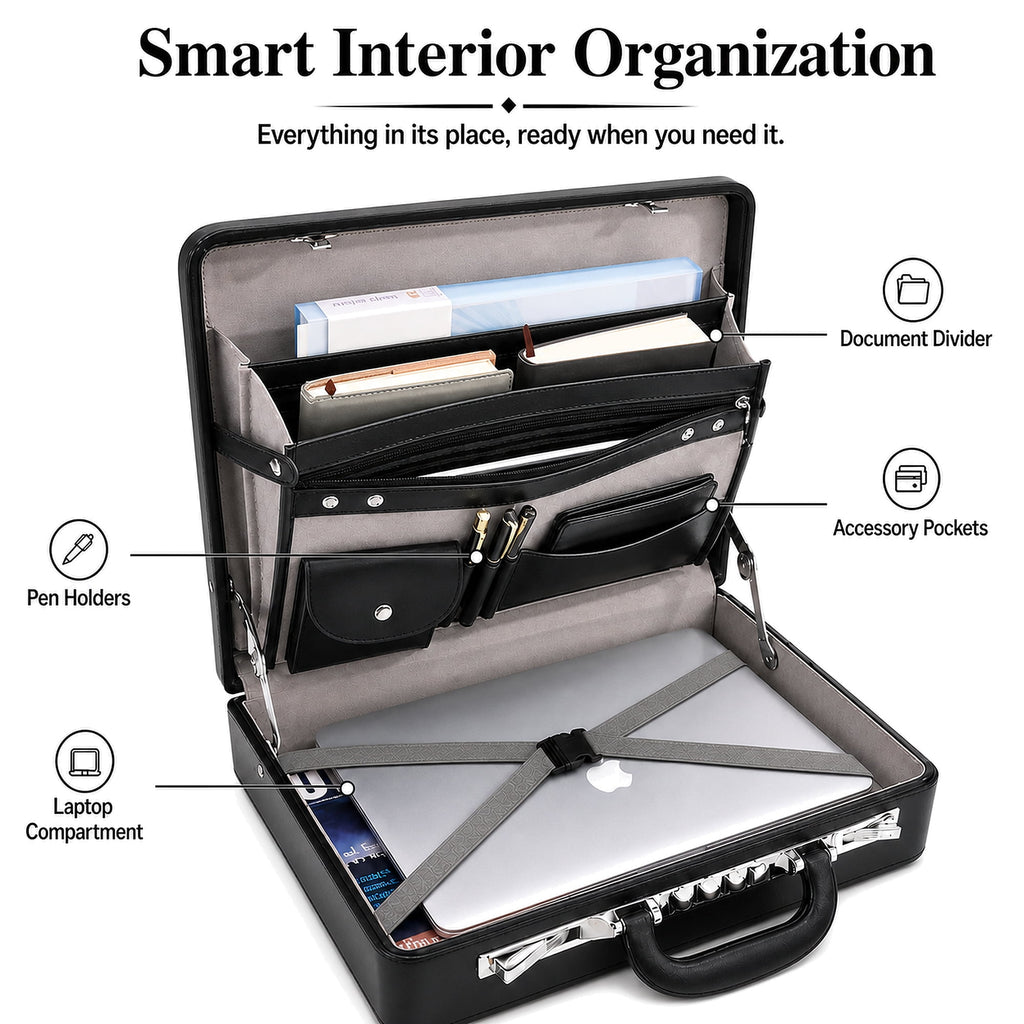 for Men, Professional Leather Briefcase with Lock, Hard Shell Business Brief Case, Attache Case for 15.6" Laptop, Men... - Image 4