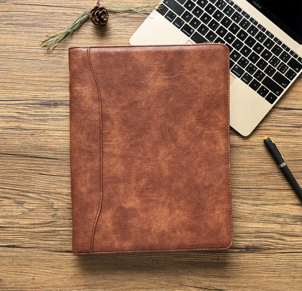 Vegan Leather Portfolio, Zippered Portfolio for Men, Letter Size Organizer Folder, Padfolio A4 Document Bag, Personal... - Image 3