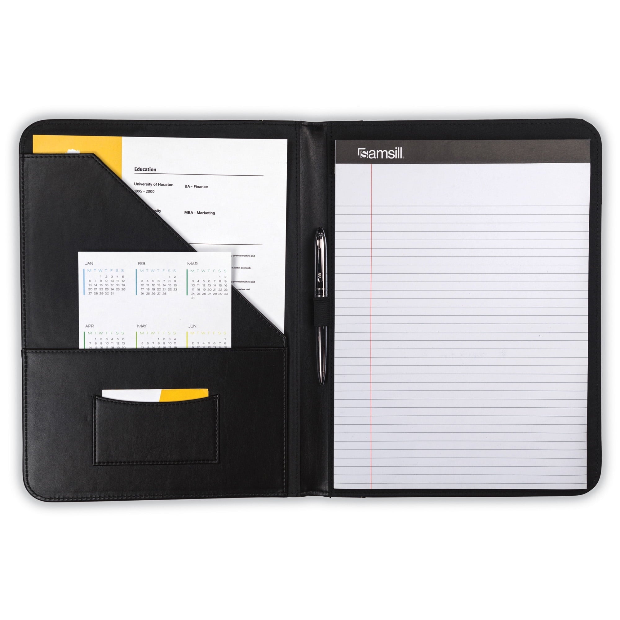 Contrast Stitch Leather Padfolio, 8.5"x11" Writing Pad Included, Black - Image 3