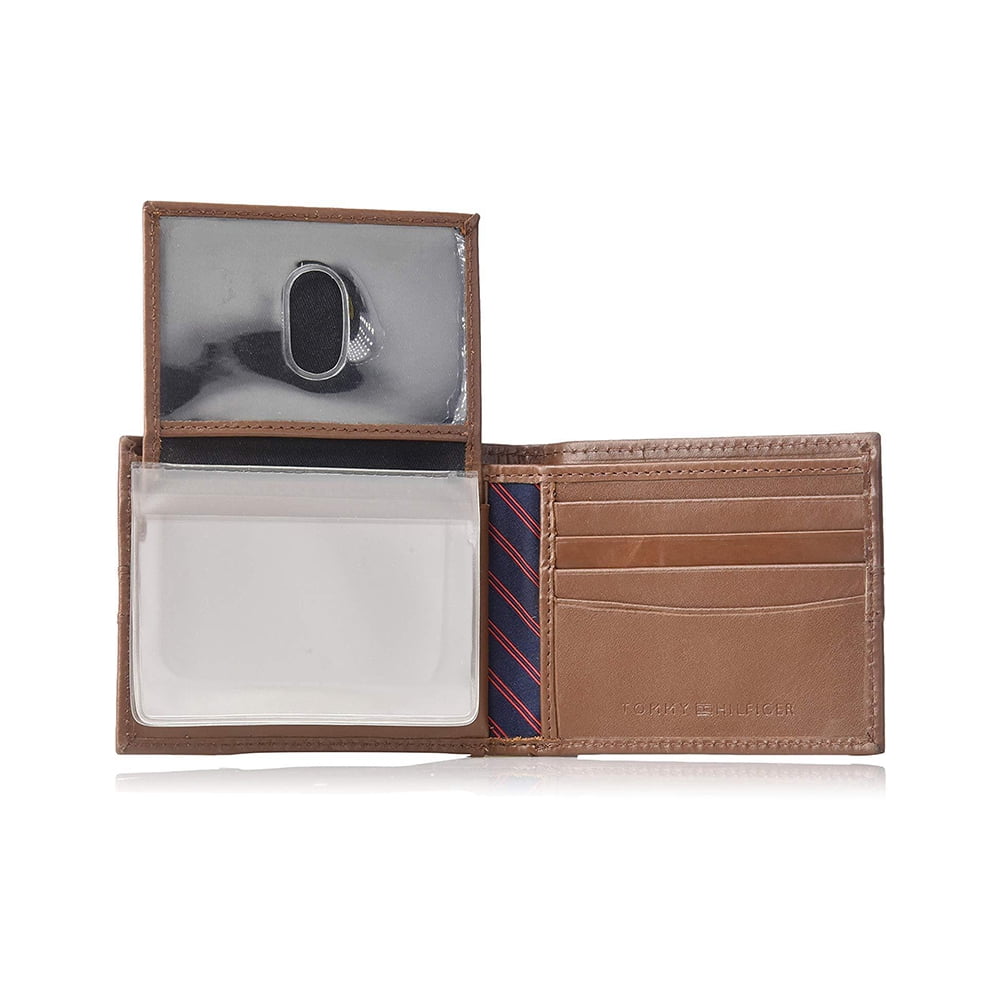 Men's Premium Leather Flip ID Passcase Billfold Wallet Tan - Image 3
