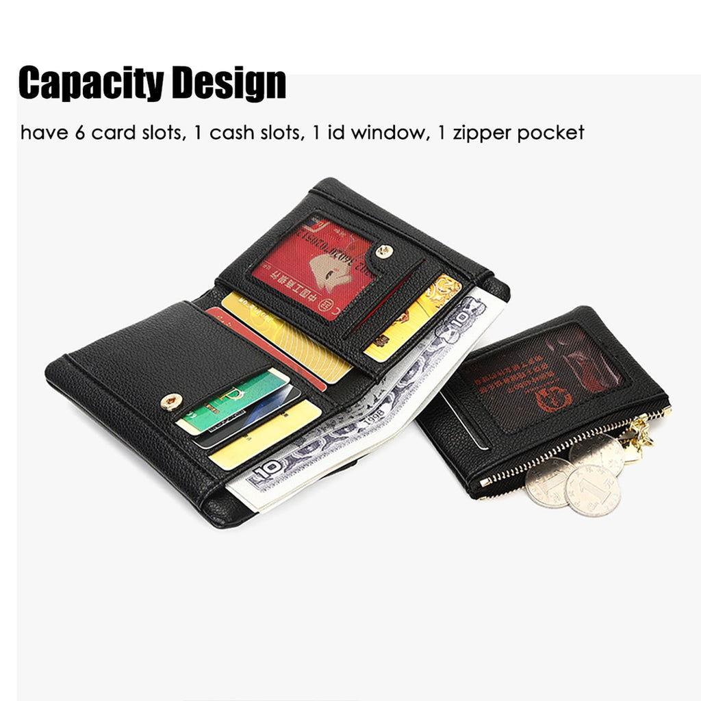 Women's Small Bifold Leather wallet Ladies Wristlet with Card holder id window Mini Slim Coin Purse Removable Card Sleeve - Image 3