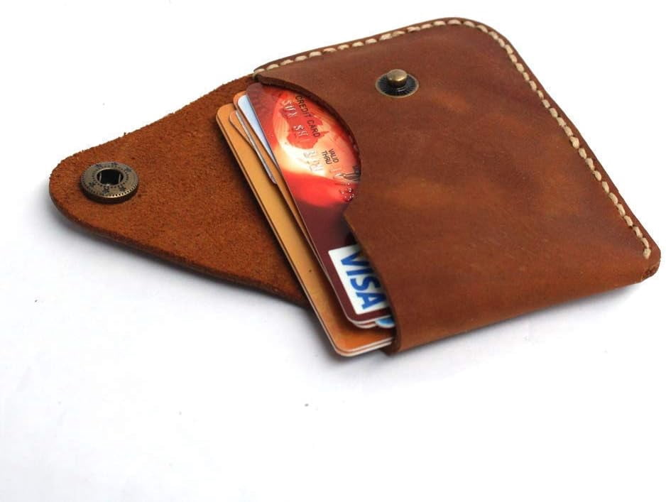 Handmade Genuine Leather Card Holder with Snap Closure - Ultra Slim Minimalist Wallet, Hand-Stitched Compact Front Po... - Image 4