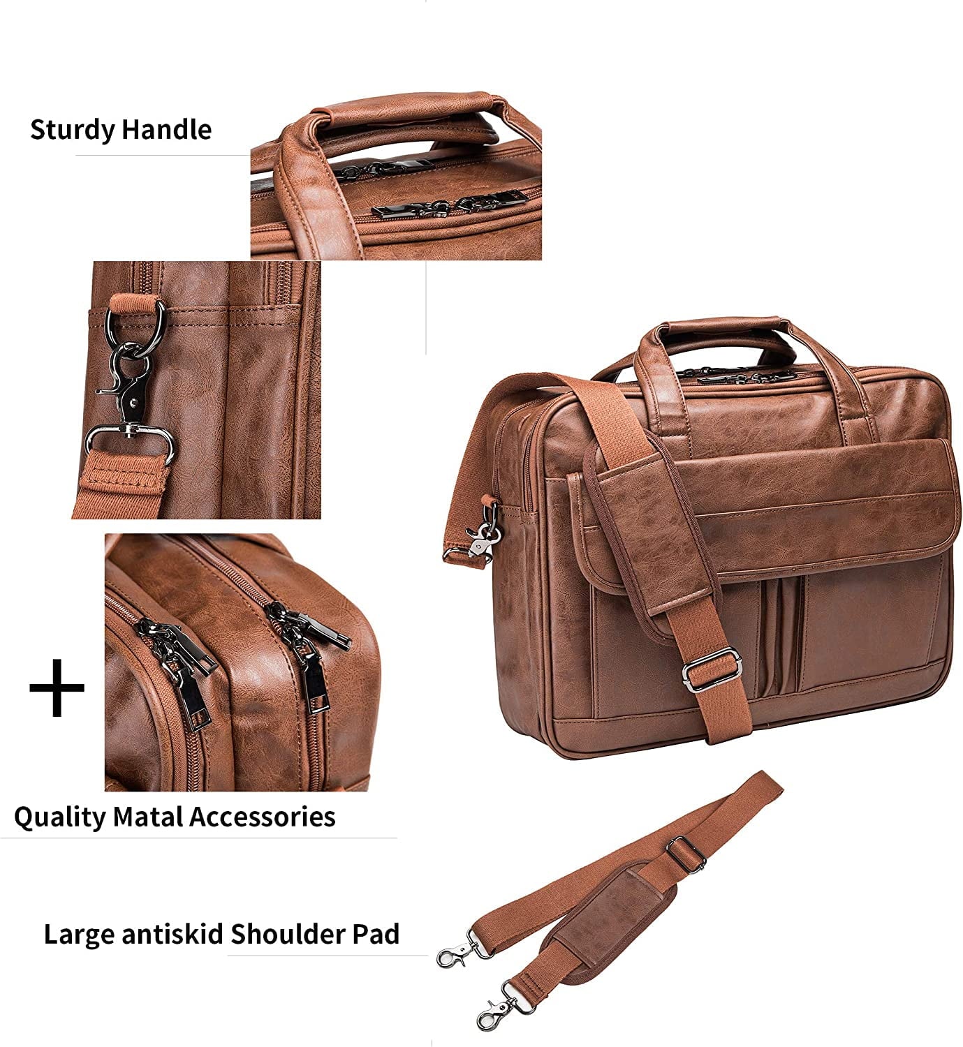 Men's Leather Messenger Bag, 17.3 Inches Laptop Briefcase Business Satchel Computer Handbag Shoulder Bag for Men (Black) - Image 3