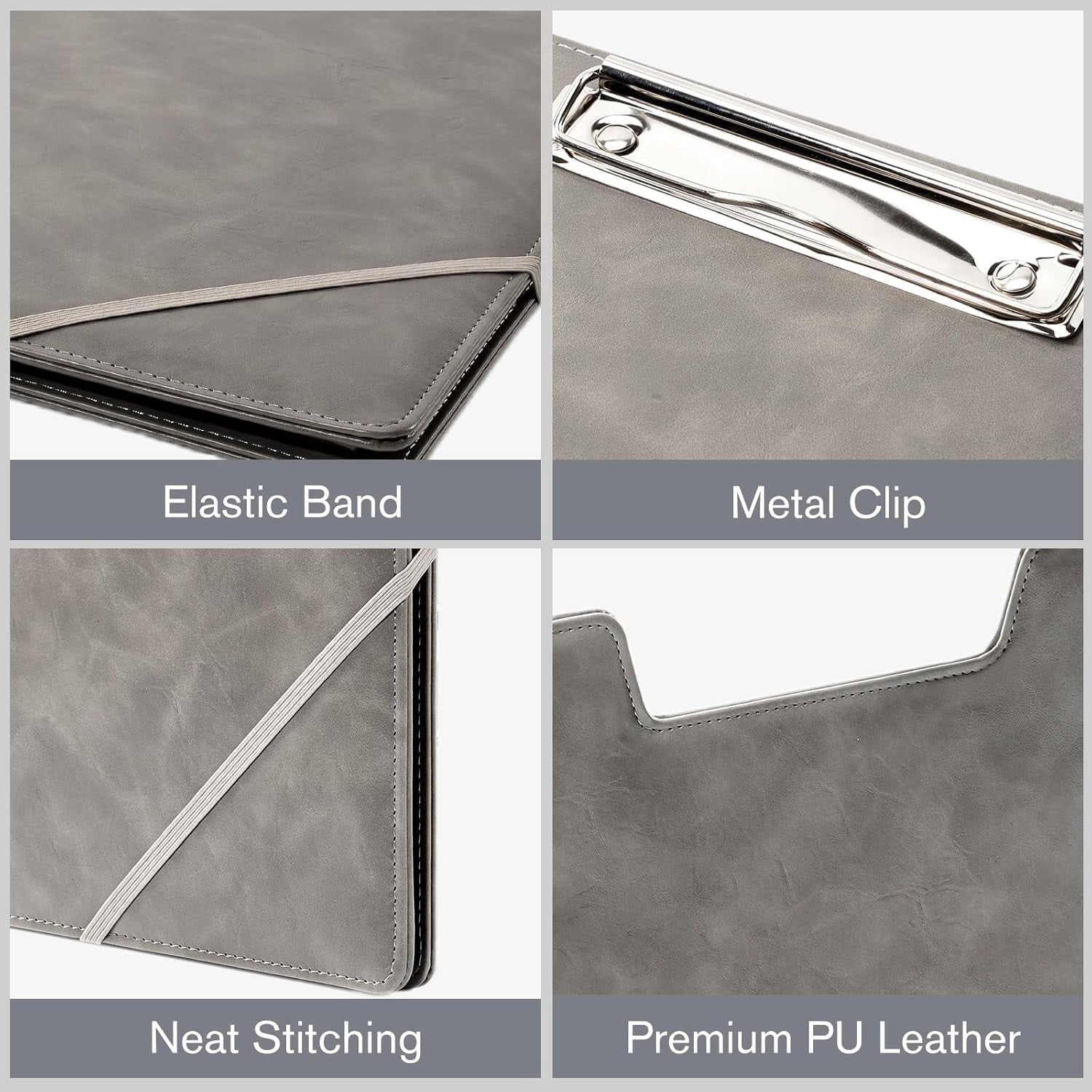 Leather Clipboard Folder Portfolio Business Padfolio Organizer Letter Size Professional Folder -Grey - Image 2