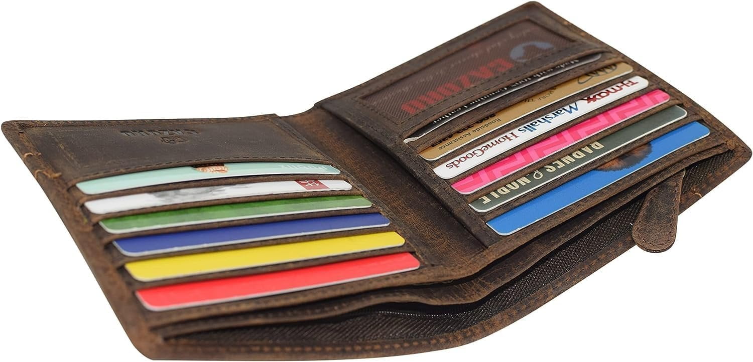 Vintage Leather Slim Hipster Bifold Wallets for Men Large Bifold Wallet- RFID Protection Logo - Image 3
