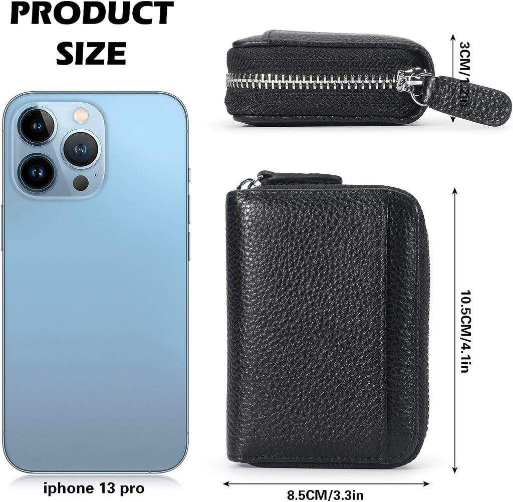 Credit Card Holder Wallet RFID Blocking Slim Genuine Leather Organizer Zipper Pocket Id Card Pouch Case Purse with 20 Card Slots for Women - Image 6
