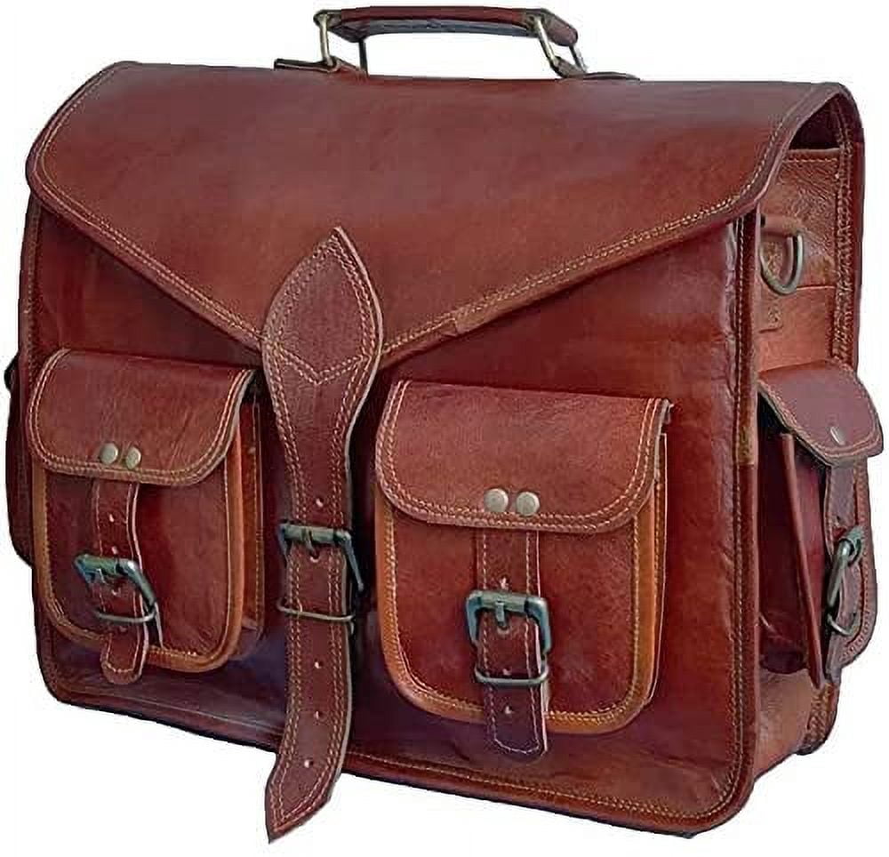 15" leather messenger bag laptop case office briefcase gift for men computer distressed shoulder bag - Image 2