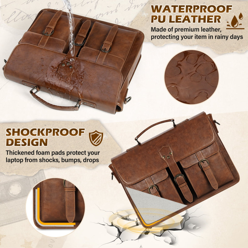 Messenger Bag for Men 15.6 Inch Laptop Bag Leather Briefcase Large Waterproof Satchel Bag Computer Shoulder Bag for Office Work College, Bro - Image 3