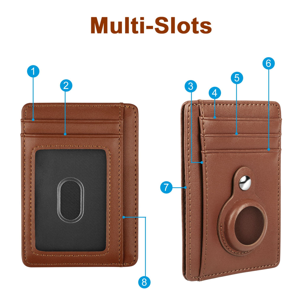 Credit Card Holder Fit for AirTag, Slim RFID Blocking Leather Wallet with 8 Slots and Tracker Slot for Men Women - Image 2