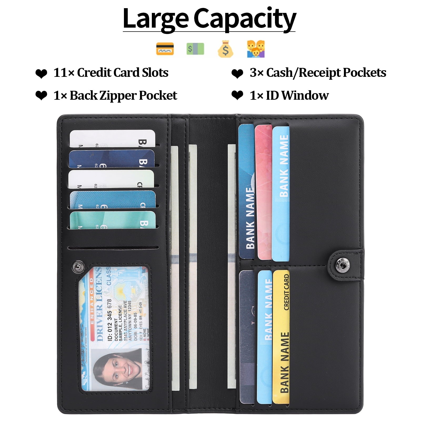 Wallets for Women Ultra Slim Thin Leather RFID Blocking Credit Card Holder Bifold Long Ladies Wallet Billfold Clutch - Image 3