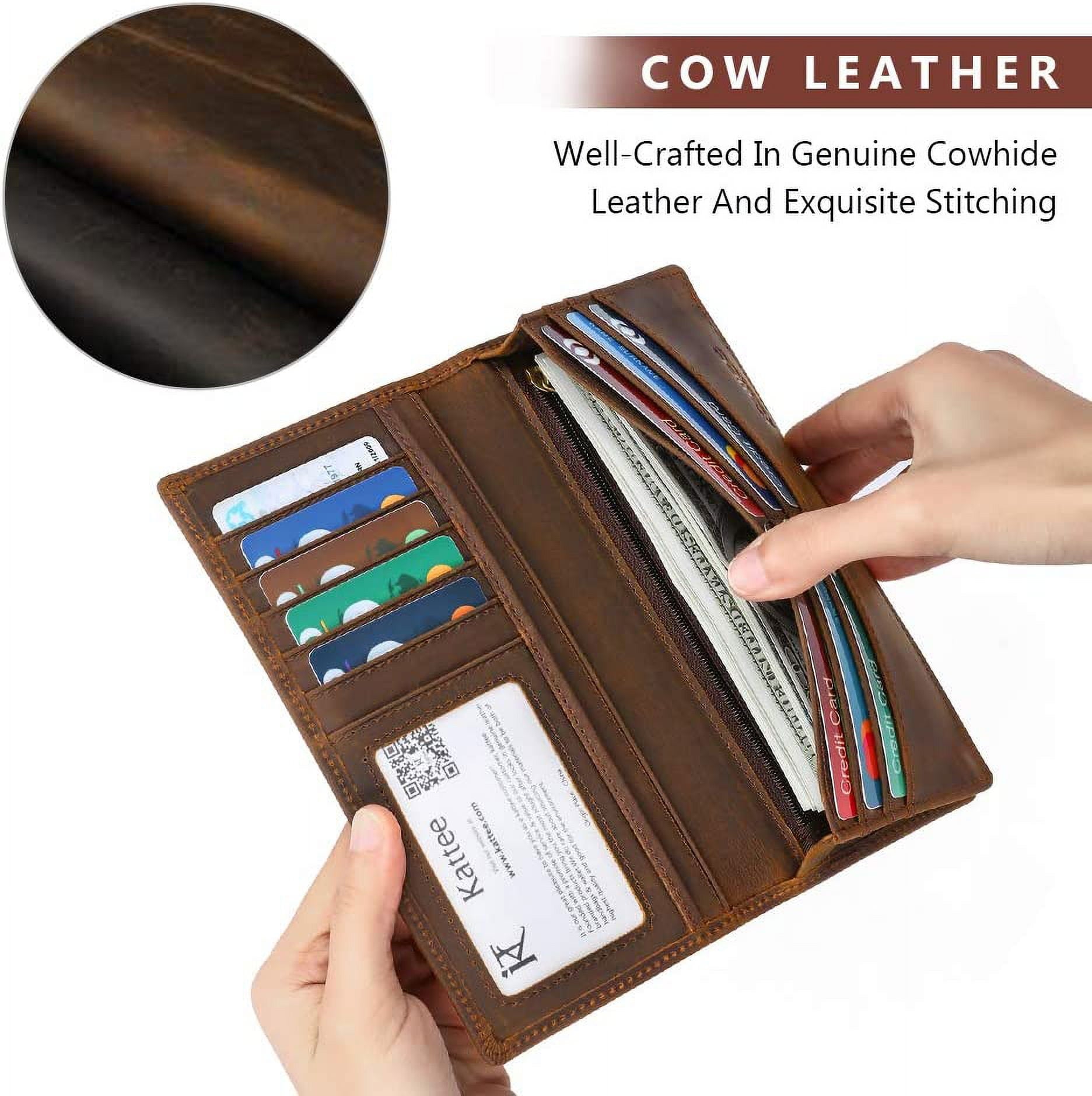 Men's Vintage Genuine Leather Long Wallet for Checkbook Credit Cards - Image 5