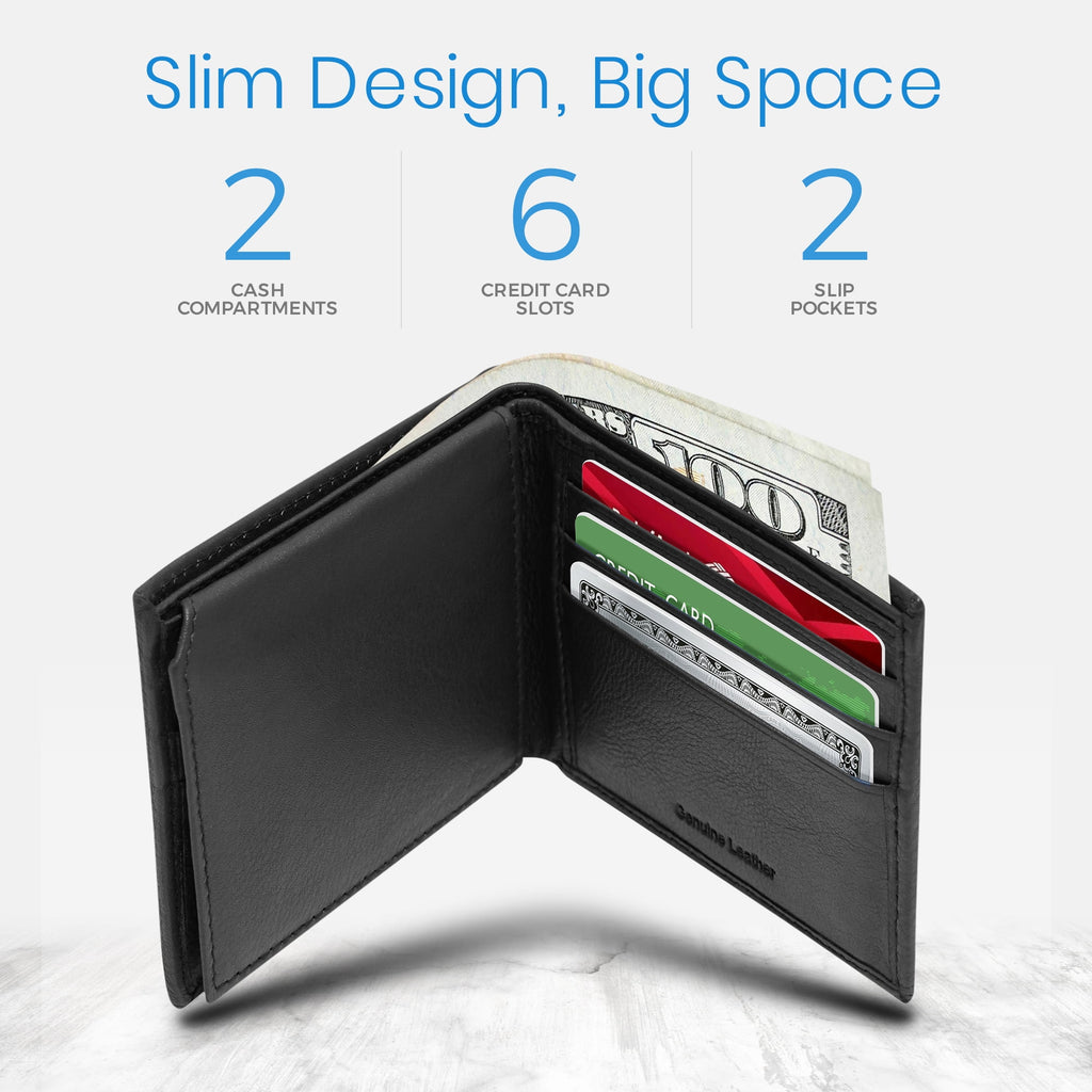 Genuine Leather Slim Bifold Wallets For Men - Mens Wallet RFID Blocking Holiday Gifts For Men - Image 2