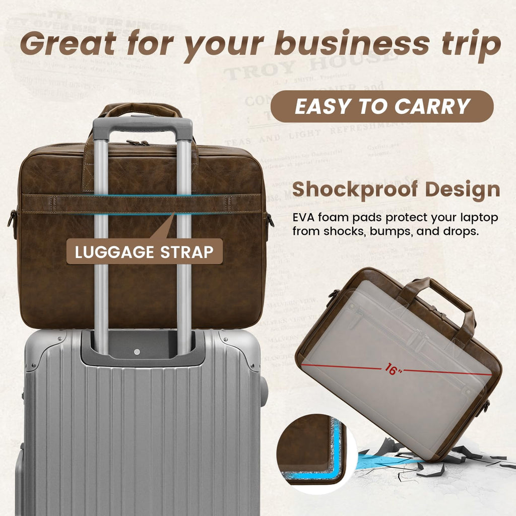 Mens Laptop Bag 16 Inch Leather Briefcase Vintage Messenger Bag for Men Large Crossbody Shoulder Office Computer Bag ... - Image 3