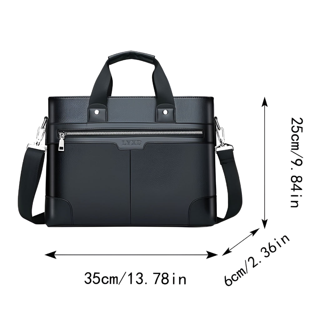 Leather Briefcase for Men 15.6 Inch Laptop Tote Work Bag Waterproof Messenger Shoulder Handbag Tote Bag for Men(Black) - Image 2