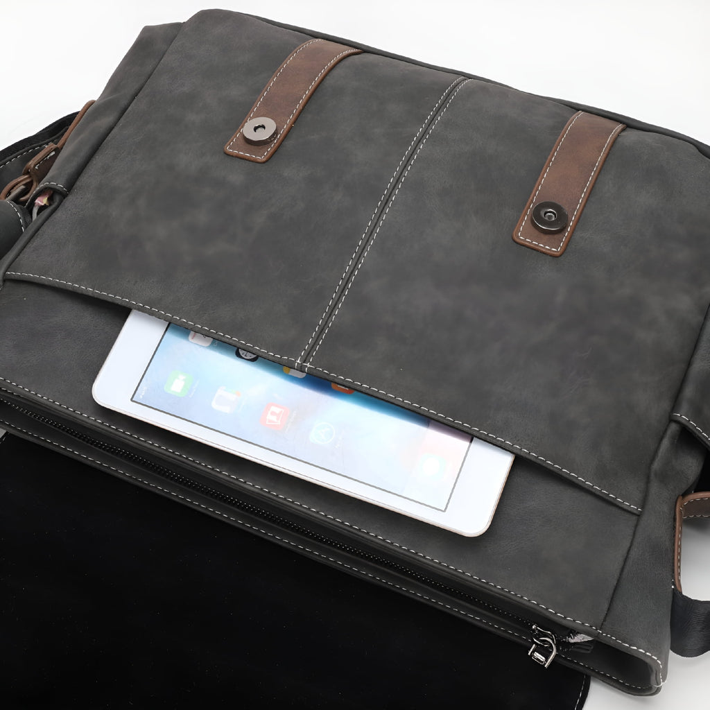 Men's Vintage Designer Briefcase PU Leather Tote Business Office Messenger Bag Casual Solid Computer Laptop Handbag - Image 4