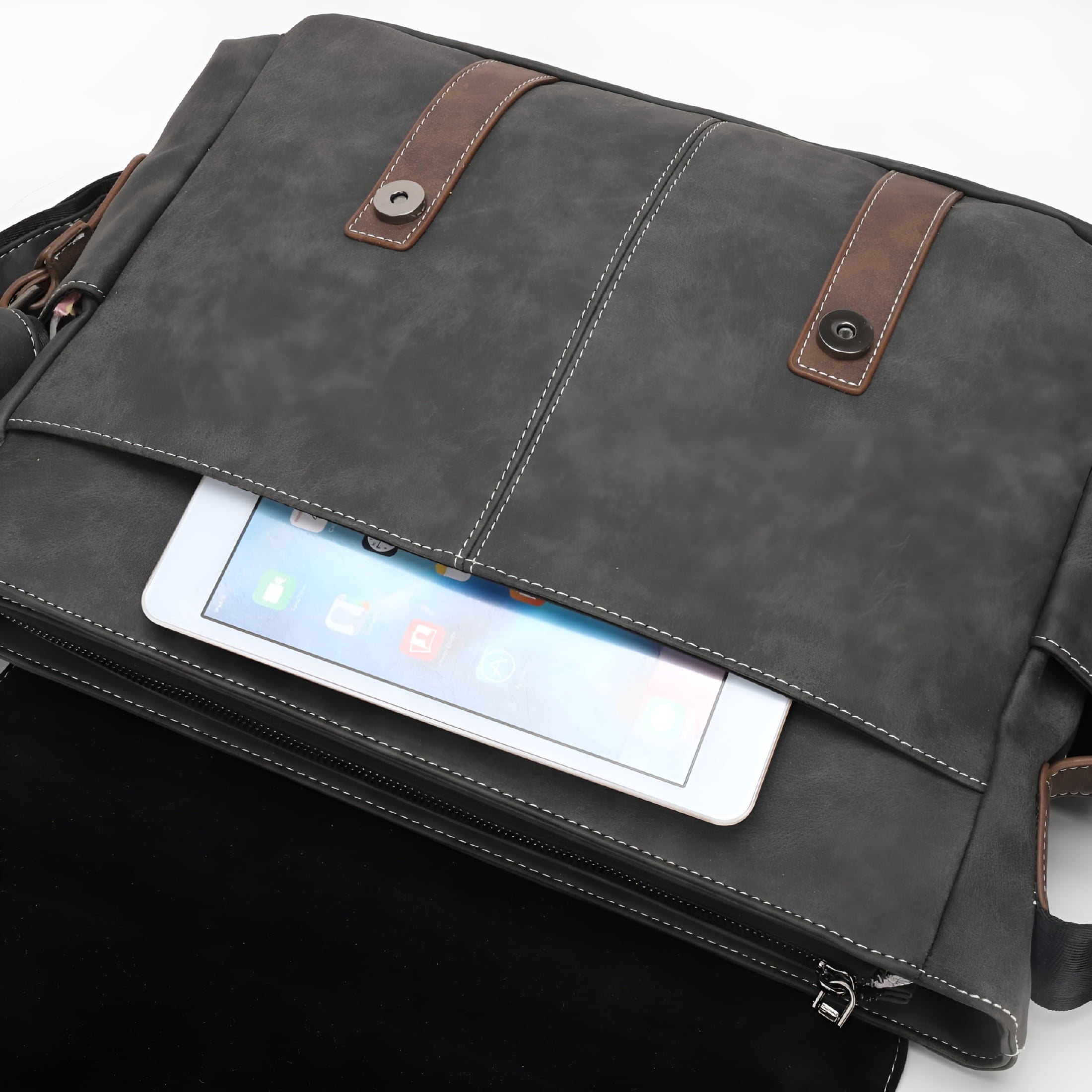 Men's Vintage Designer Briefcase PU Leather Tote Business Office Messenger Bag Casual Solid Computer Laptop Handbag - Image 4