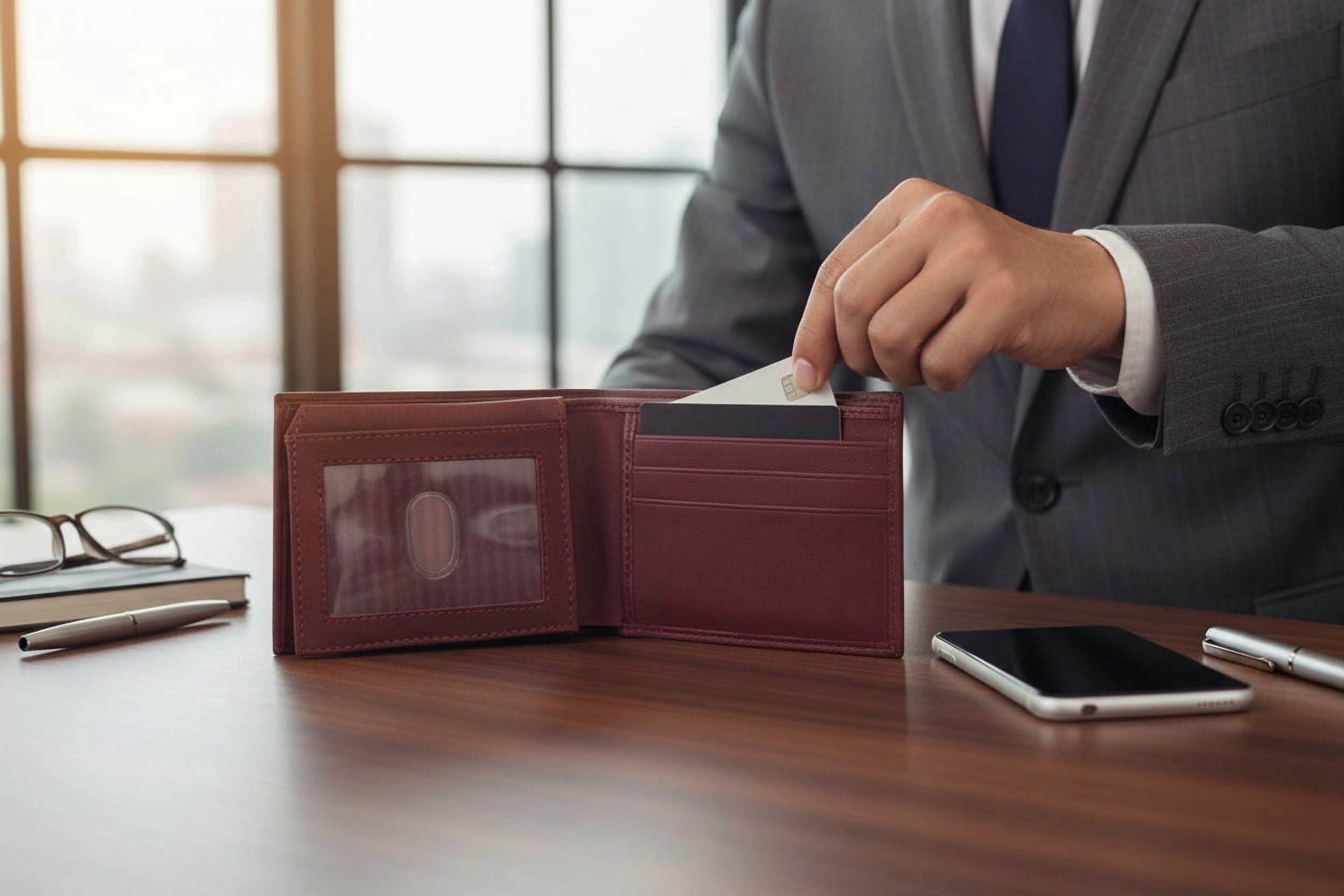 Genuine Leather Minimalist Bifold Wallets For Men RFID Blocking Slim Mens Wallet - Image 2