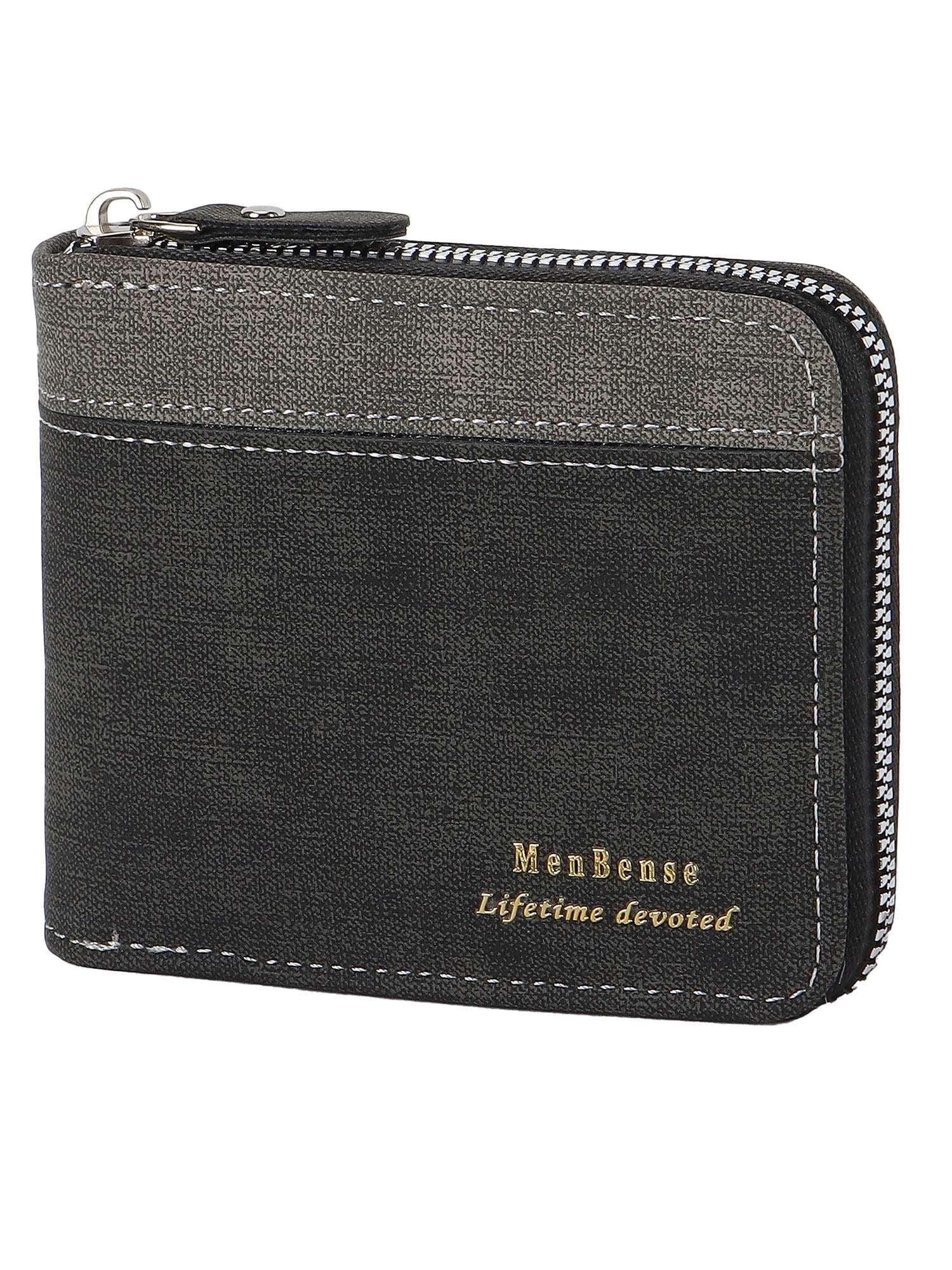 Men's Leather Bifold Wallet, Waterproof RFID Blocking Wallets Zipper Purse with Credit Card Holder ID Window, Black - Image 2