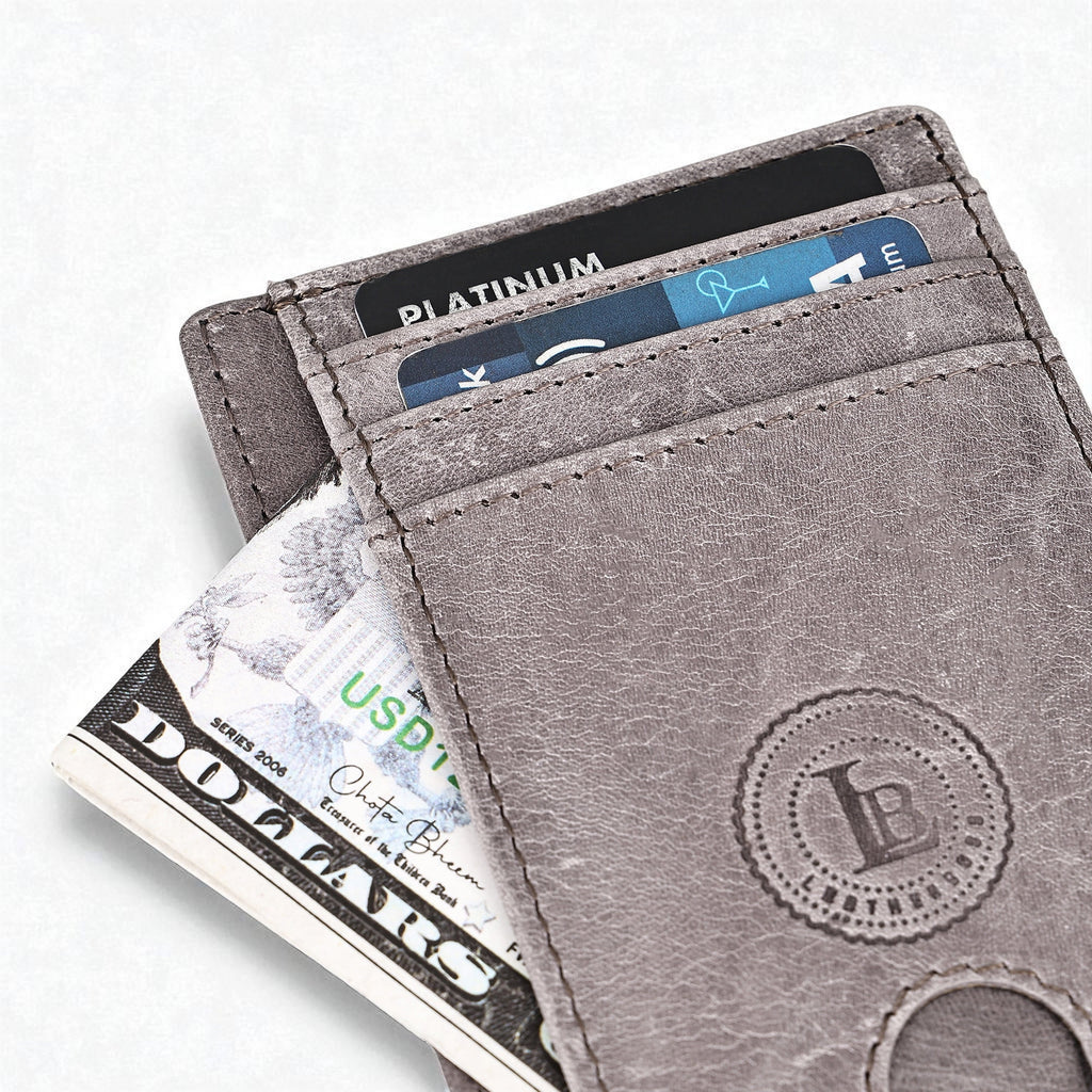Genuine Leather Slim Wallet for Men & Women | Card Holder with Cash Compartment, ID Window & RFID Blocking Grey - Image 5