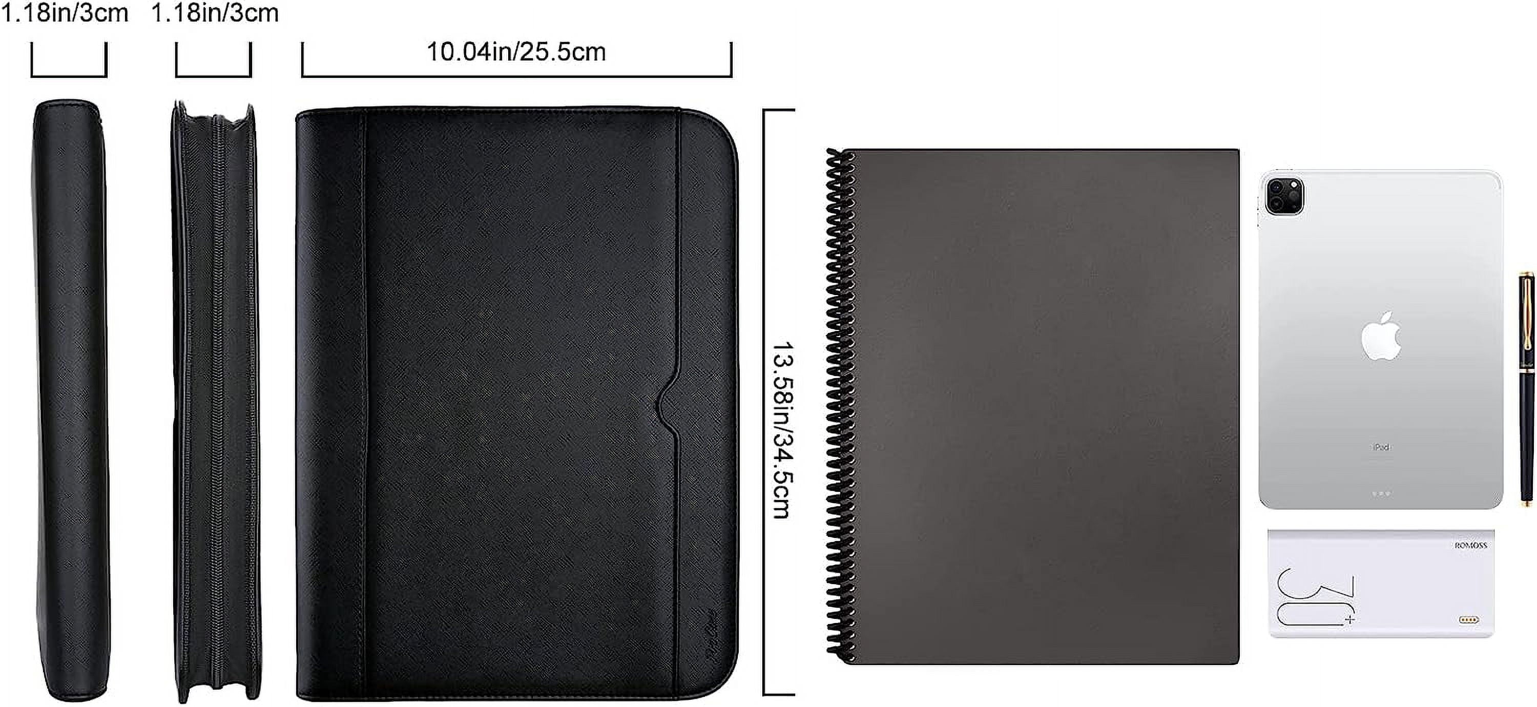 Portfolio Binder, Leather Padfolio File Folder Zipper Notepad Business Legal Document Holder with Tablet Sleeve, Phon... - Image 2